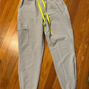 Figs Gray and Yellow Joggers with Elastic Waistband